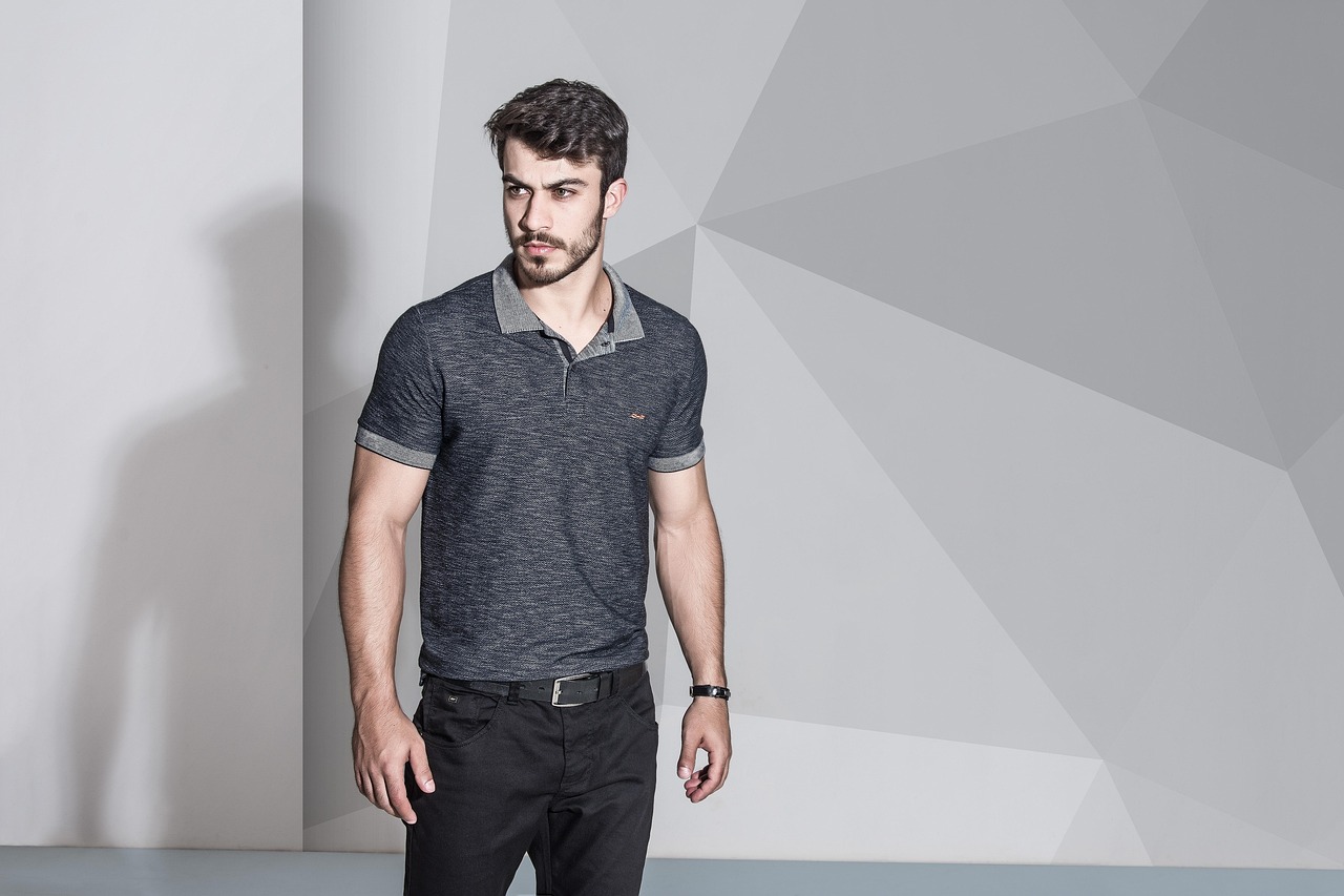 Man in a grey polo shirt